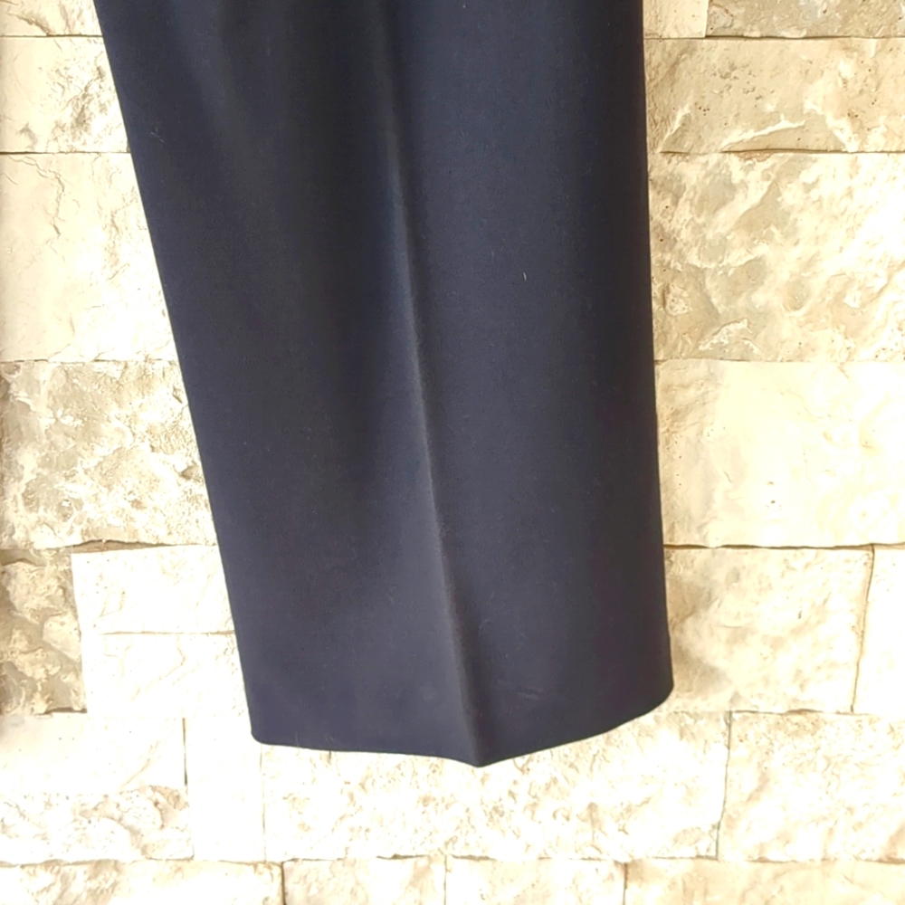 Ninety Dress Pants Trousers Y2K Zip Front, Pockets, Wide Legs Navy Blue Nautical - Picture 5 of 9